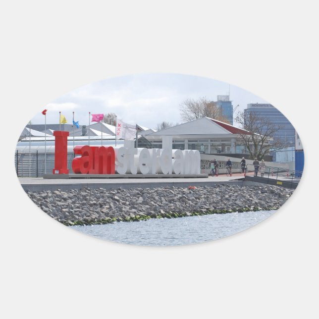 I am Amsterdam Sign, Netherlands Oval Sticker (Front)