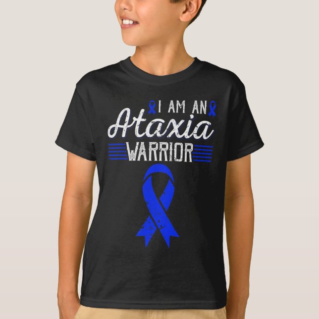 I Am An Ataxia Warrior Blue Ribbon Awareness  T-Shirt (Front)