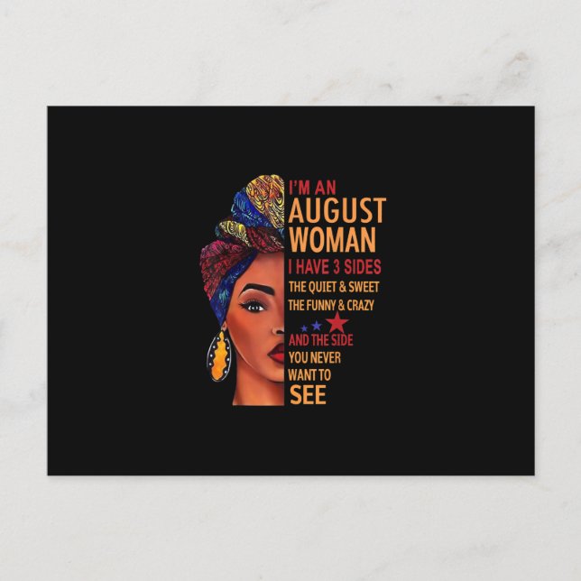 I Am An August Woman I Have 3 Sides August Announcement Postcard (Front)