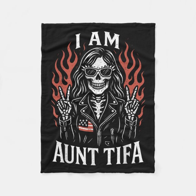 I Am Aunt Tifa Funny Skeleton Biker Aunt Tifa Desi Fleece Blanket (Front)