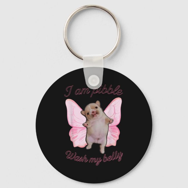 I Am Bble Wash My Belly Bble Meme Funny Dog Brainr Key Ring (Front)