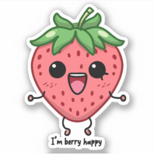 I am Berry Happy cute kawaii strawberry jumping