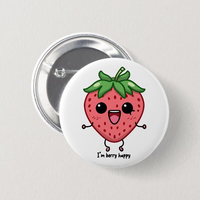 I am Berry Happy cute kawaii strawberry jumping 6 Cm Round Badge (Front & Back)