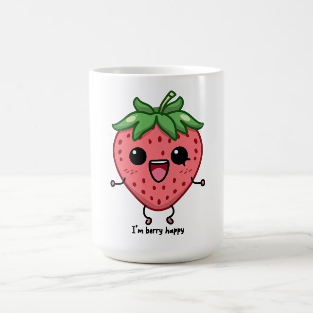 I am Berry Happy cute kawaii strawberry jumping Coffee Mug (Center)