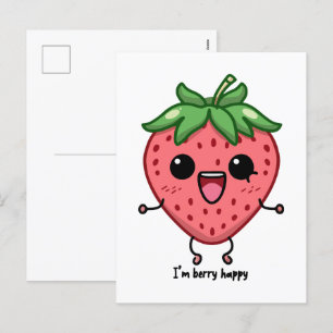 I am Berry Happy cute kawaii strawberry jumping Holiday Postcard