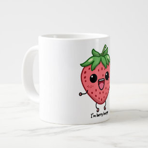 I am Berry Happy cute kawaii strawberry jumping Large Coffee Mug