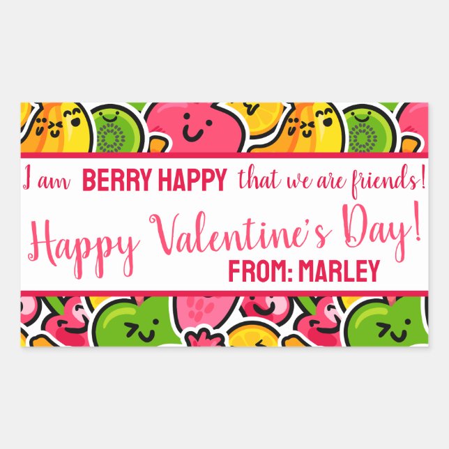 I am BERRY HAPPY we are Friends, Valentine's Day Rectangular Sticker (Front)