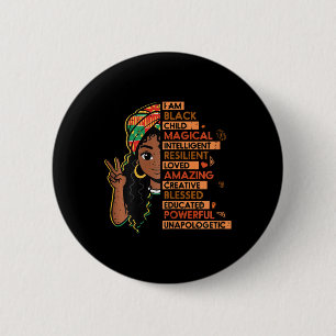 I Am Black Child Magical African Girl History Mont 6 Cm Round Badge