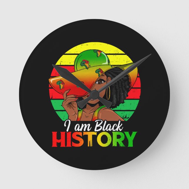 I Am Black History African America Round Clock (Front)