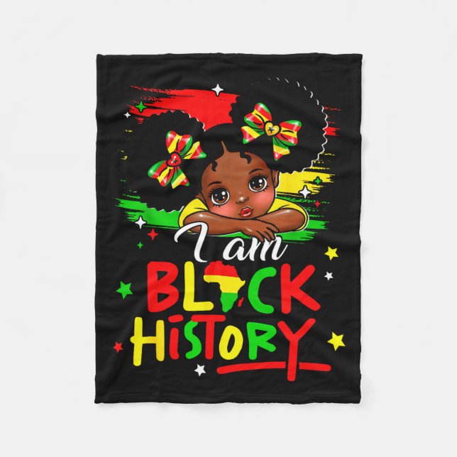 I Am Black History Afro Girl Little Melanin Prince Fleece Blanket (Front)