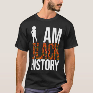 I AM BLACK HISTORY Afro Woman Silhouette Kente Clo T-Shirt