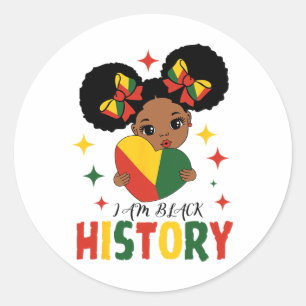 I Am Black History Kids Girls Heart Black History  Classic Round Sticker
