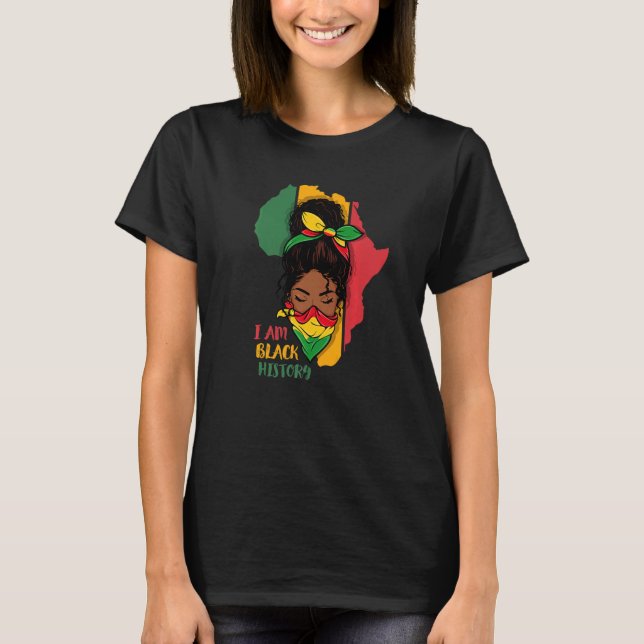 I Am Black History Month Africa Map & Black Queen  T-Shirt (Front)