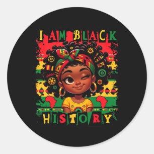 I Am Black History Month Black Melanin Kids Girls Classic Round Sticker