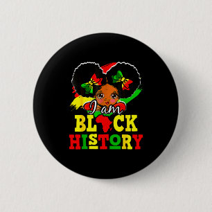 I Am Black History Month Cute Messy Bun Girl Kids 6 Cm Round Badge