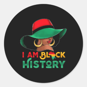 I Am Black History Month Women Girl Afro Black Que Classic Round Sticker