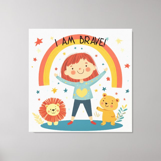 I Am Brave - Kids Affirmation Stretched Canvas  Print (Front)