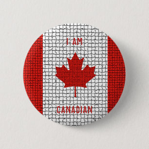 I AM CANADIAN Red and White Mosaic Flag 6 Cm Round Badge