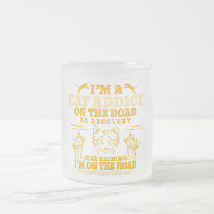 i am cat addict on the road to recovery cat love frosted glass coffee mug