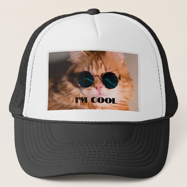 I am Cool Cat with Cooling Glass Animal lover-Cap Trucker Hat (Front)