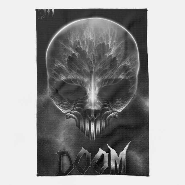I Am Doom Fractal Skull Tea Towel (Vertical)