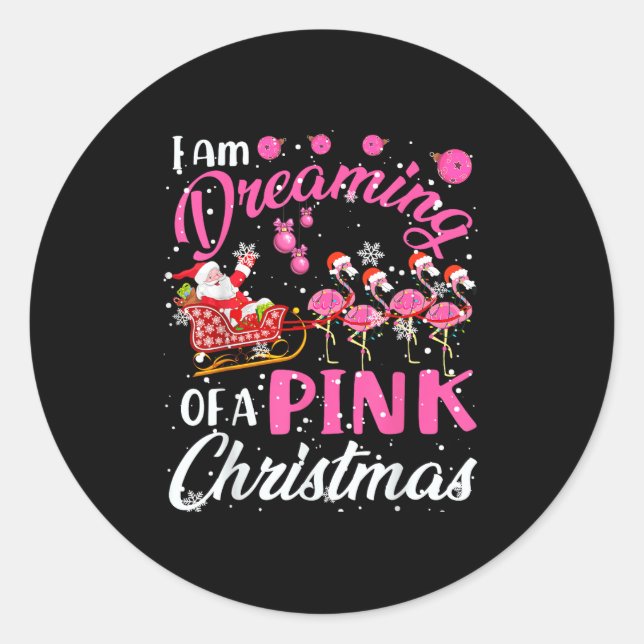 I Am Dreaming Of A Xmas With Nk Santa Flamingos Sl Classic Round Sticker (Front)