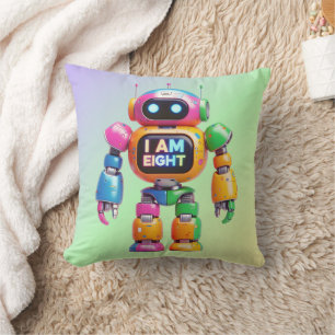 I Am Eight Robot for Kids 8th Birthday Robot Boy Cushion