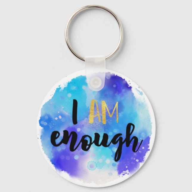 I Am Enough Blue Watercolor Spiritual Text Key Ring (Front)