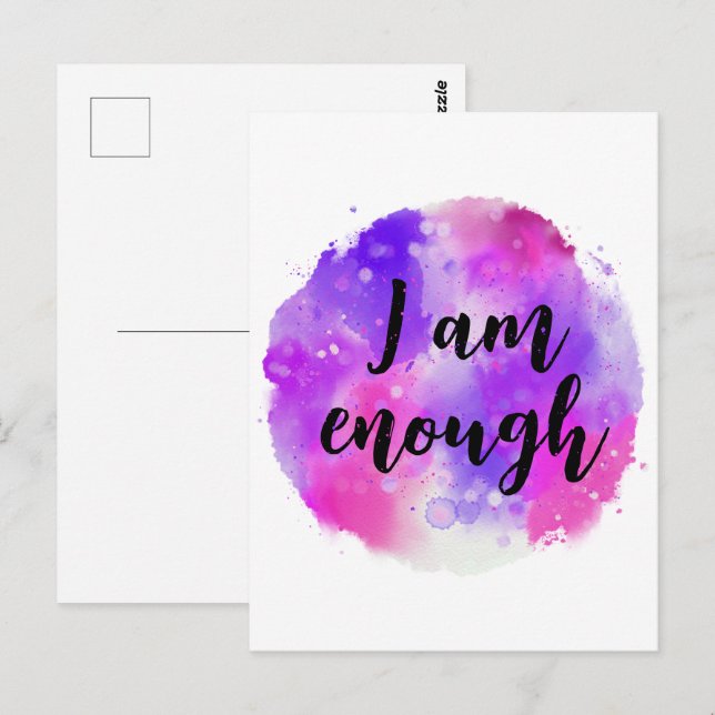 I Am Enough Pink Purple Watercolor Spiritual Text Postcard (Front/Back)