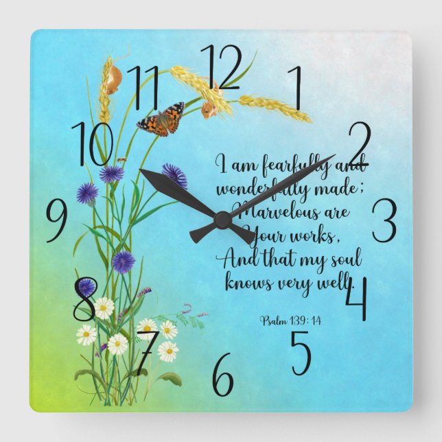 I am fearfully and wonderfully made square wall clock (Front)
