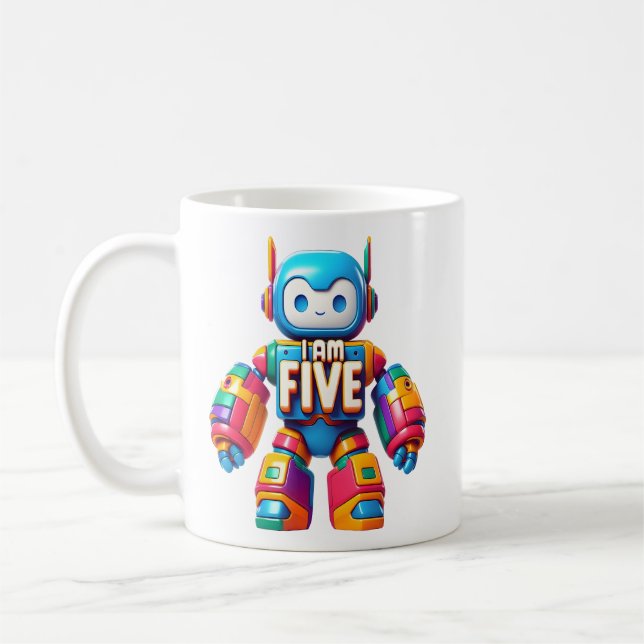 I Am Five Robot for Kids 5th Birthday Tech Robotic Coffee Mug (Left)