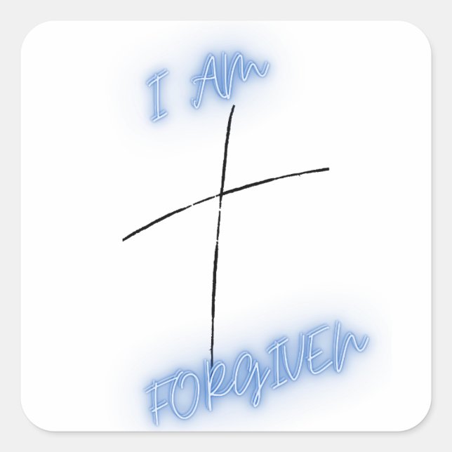 I am Forgiven Blue Cross Square Sticker (Front)