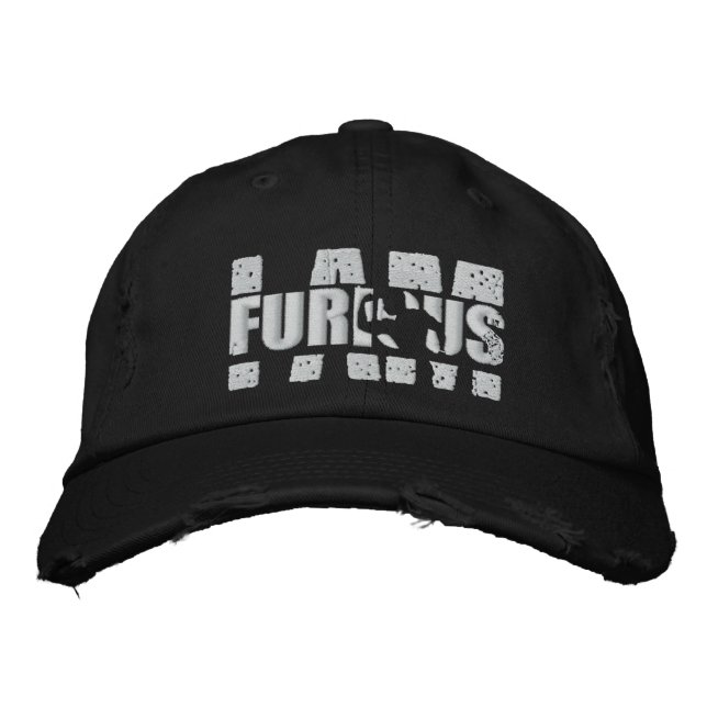 I AM FURIOUS White Logo Distressed Cap (Front)