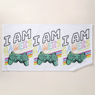 I Am Gamers – Retro Neon Gaming Design Beach Towel