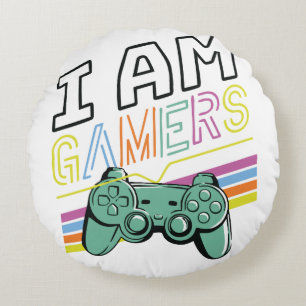 I Am Gamers – Retro Neon Gaming Design Round Cushion