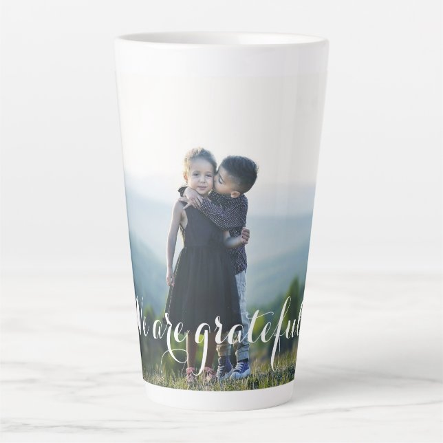 I Am Grateful Happy Thanksgiving Photo Latte Mug (Front)