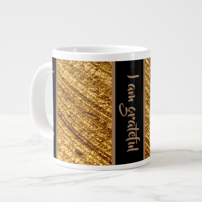 I am Grateful Mug Gold Brown Design (Front Left)