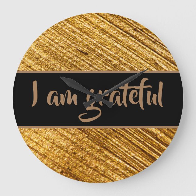 I am Grateful Wall Clock Gold Brown Modern (Front)