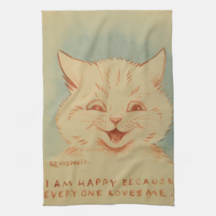 I Am Happy Because Everyone Loves Me (Cute Cat) Tea Towel