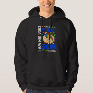I Am Her Voice He Is My Heart Son Autism Awareness Hoodie