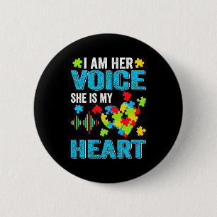 I Am Her Voice She Is My Heart Autism Awareness Da 6 Cm Round Badge