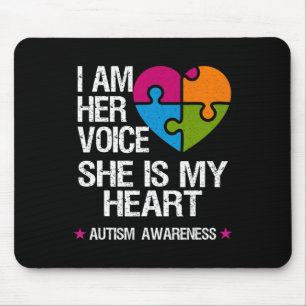 I Am Her Voice She Is My Heart Autism Awareness Pu Mouse Mat