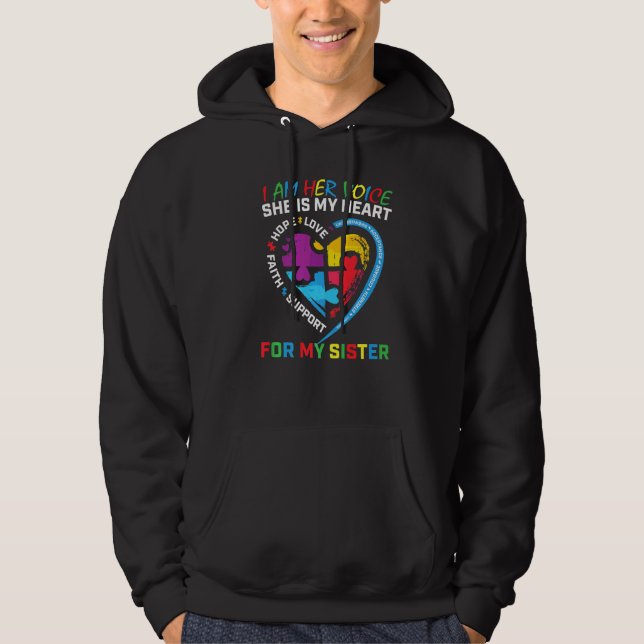 I Am Her Voice She Is My Heart Blue Autism Awarene Hoodie (Front)