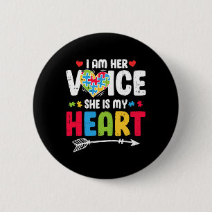 I Am Her Voice She Is My Heart Puzzle Piece Autism 6 Cm Round Badge