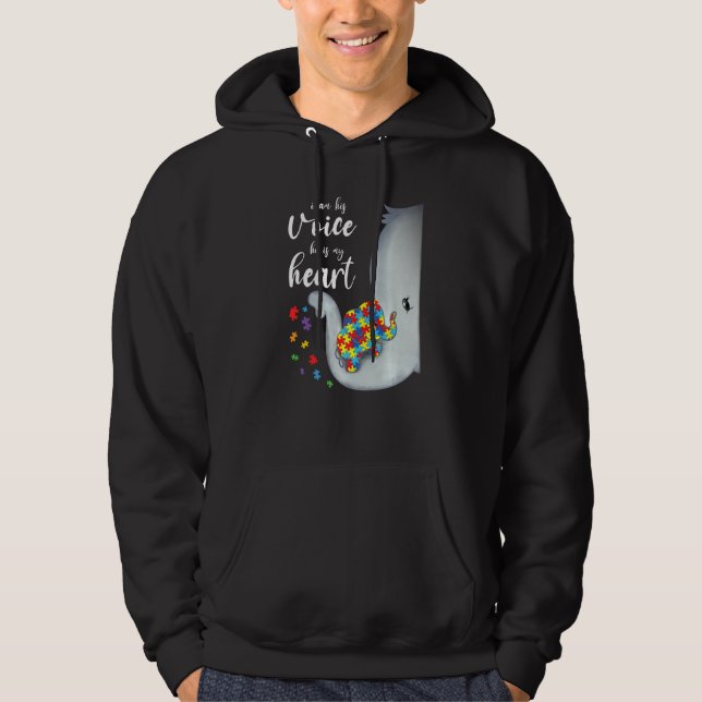 I Am His Voice Elephant Mum Autism Child Awareness Hoodie (Front)