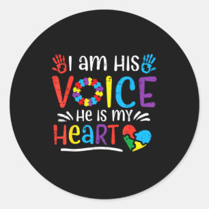 I Am His Voice He Is My Heart Autism Awareness Asd Classic Round Sticker