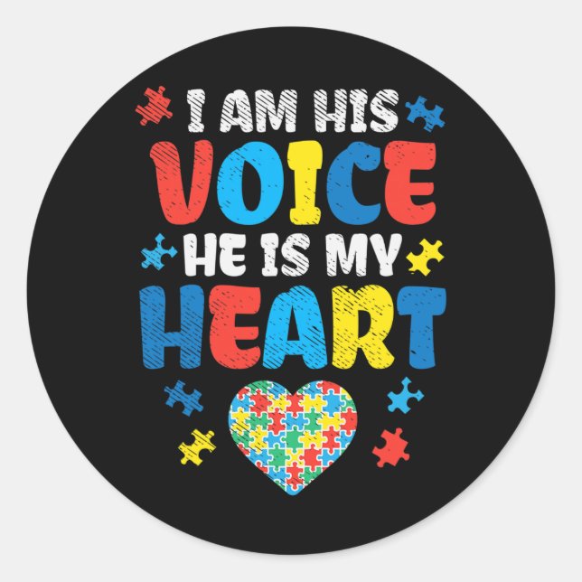 I Am His Voice He Is My Heart Autism Awareness ASL Classic Round Sticker (Front)