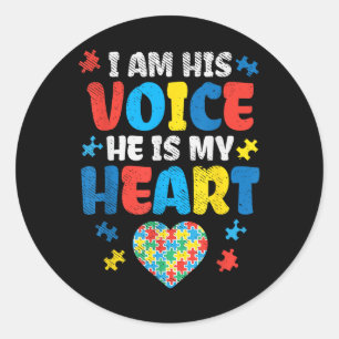 I Am His Voice He Is My Heart Autism Awareness Classic Round Sticker