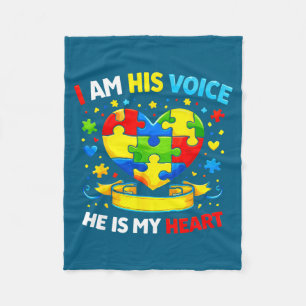 I am his voice he is my heart autism awareness fleece blanket