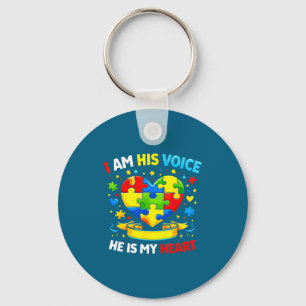 I am his voice he is my heart autism awareness key ring